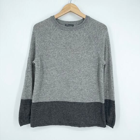 VINCE 100% Cashmere Color Block Crew Neck Sweater Long Sleeve Oversized Gray - Picture 3 of 12